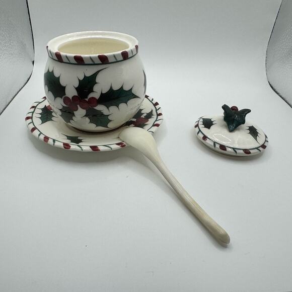 Condiment Jar / Lefton / Holly Condiment Jar with Spoon / Christmas / Vintage - Picture 3 of 6